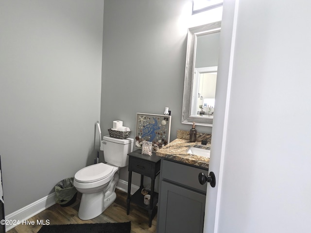 bathroom featuring hardwood / wood-style flooring, vanity, and toilet