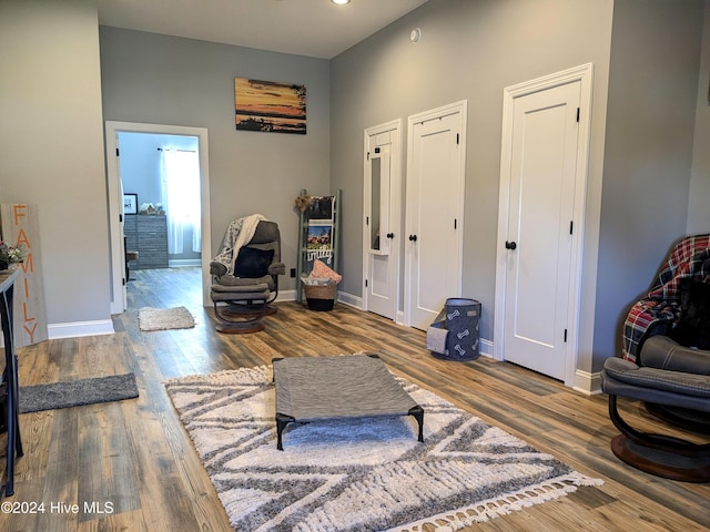 living room with hardwood / wood-style flooring