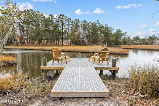 view of dock with a water view