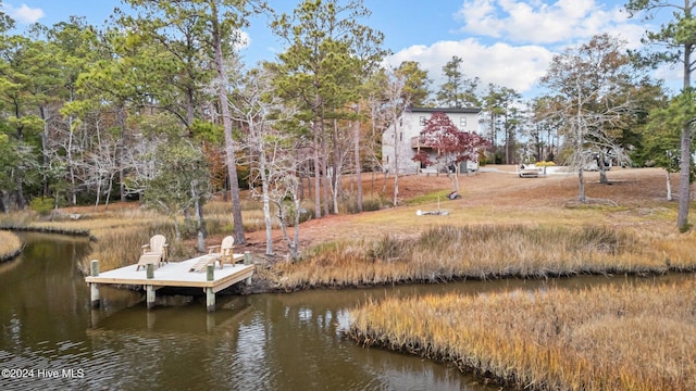 view of dock featuring a water view