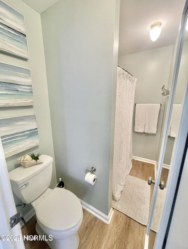 bathroom with hardwood / wood-style flooring and toilet