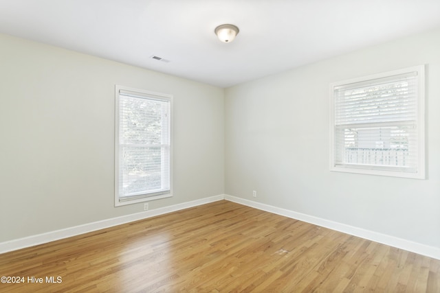 spare room featuring wood-type flooring and a healthy amount of sunlight