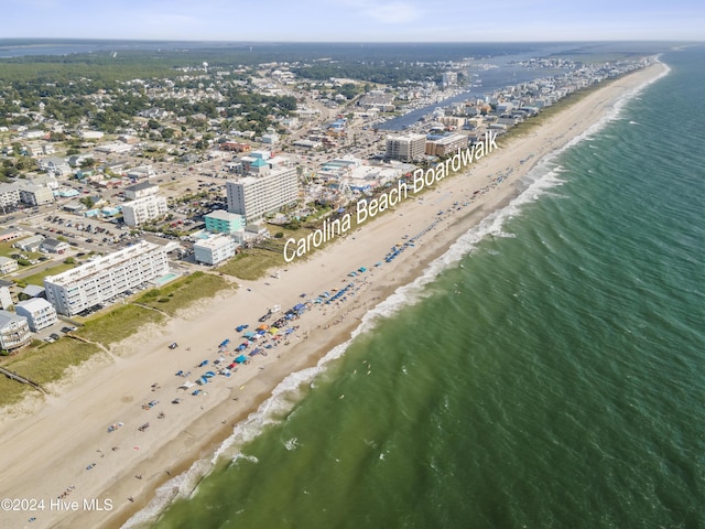 aerial view featuring a beach view and a water view