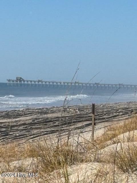 view of water feature with a beach view