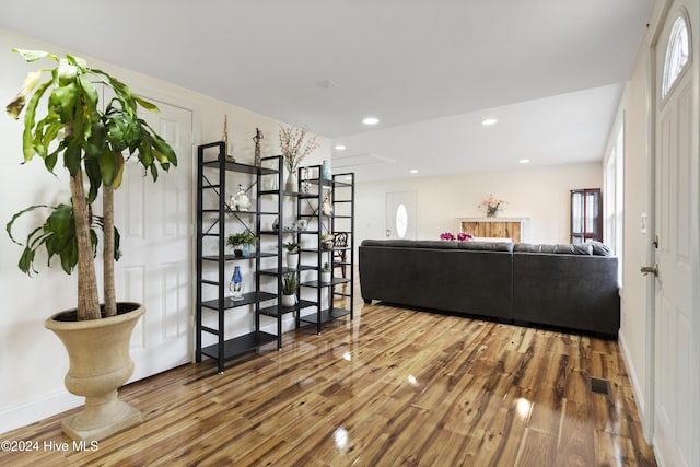 living room with hardwood / wood-style floors and plenty of natural light