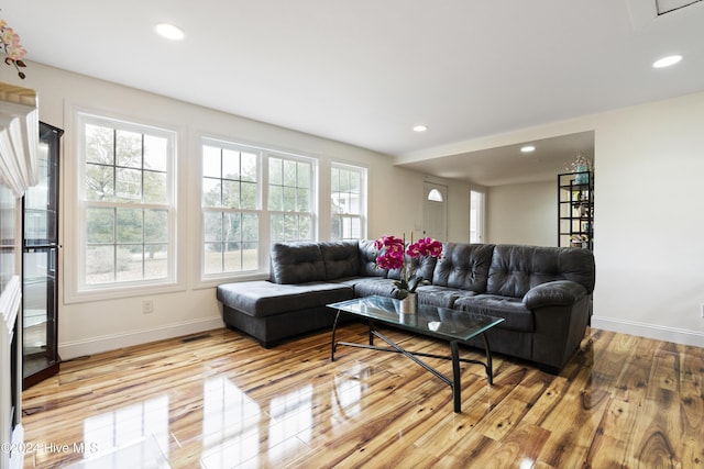 living room with plenty of natural light and light wood-type flooring