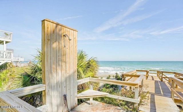 view of water feature with a view of the beach