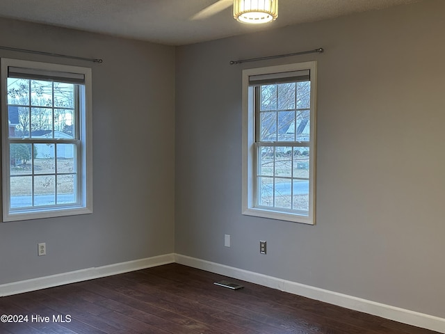 spare room featuring dark wood-type flooring