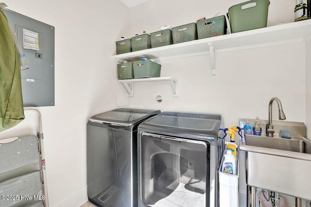 laundry room with washer and clothes dryer and sink