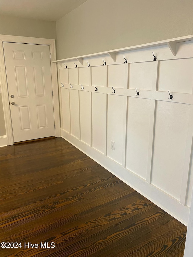 mudroom with dark wood-type flooring