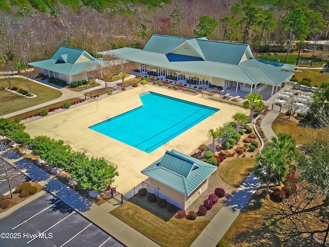 view of swimming pool featuring a patio