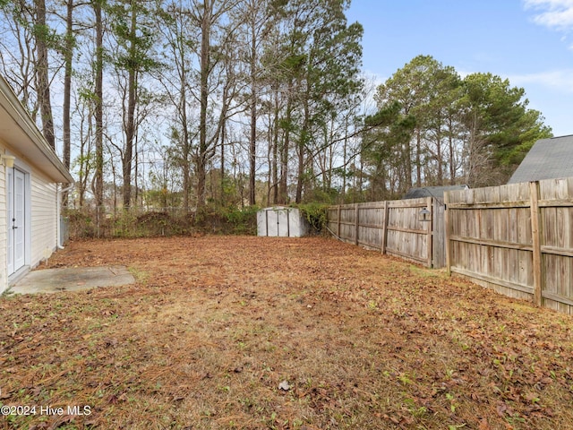 view of yard with a storage unit