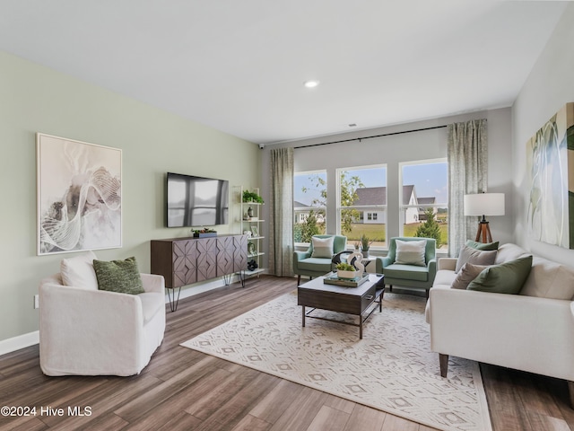 living room with hardwood / wood-style flooring