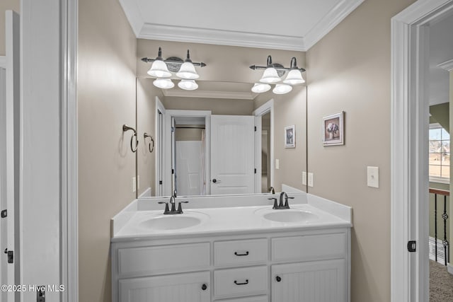 bathroom featuring vanity and crown molding