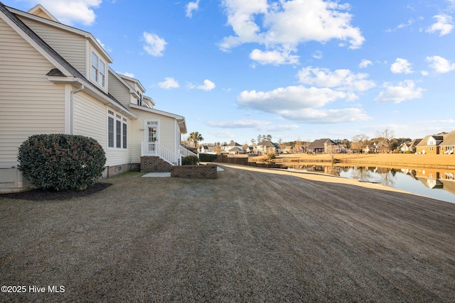 exterior space featuring a water view