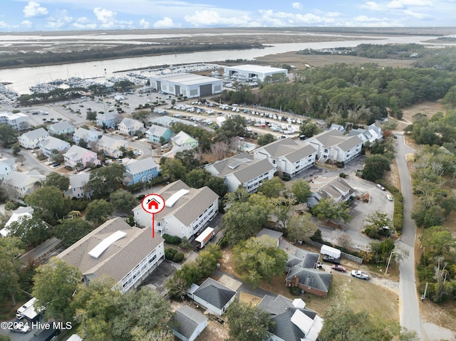 aerial view with a water view