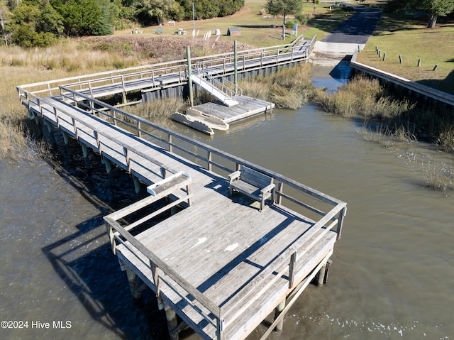 dock area with a water view