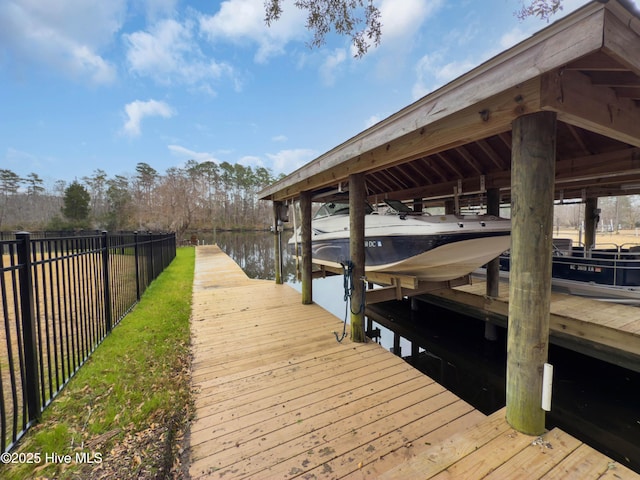 view of dock featuring a water view