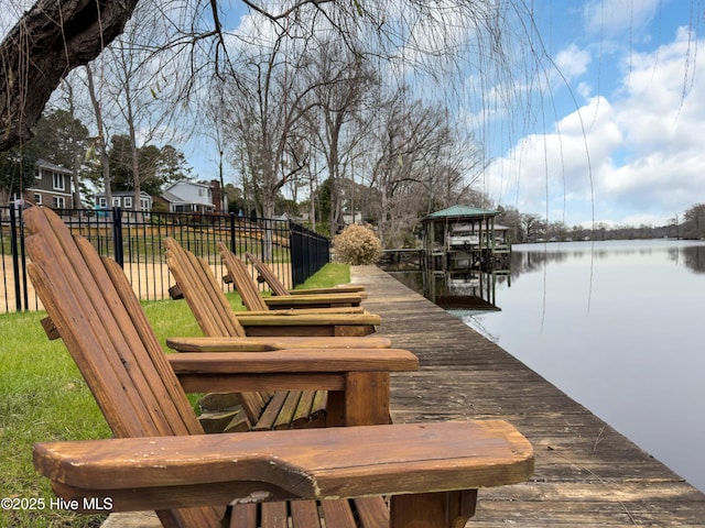 view of dock with a water view