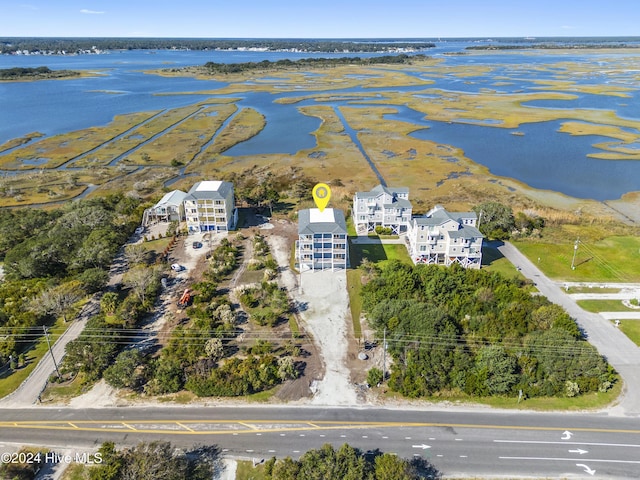 drone / aerial view featuring a water view