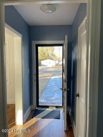 entryway with dark hardwood / wood-style floors