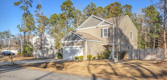 exterior space with a garage