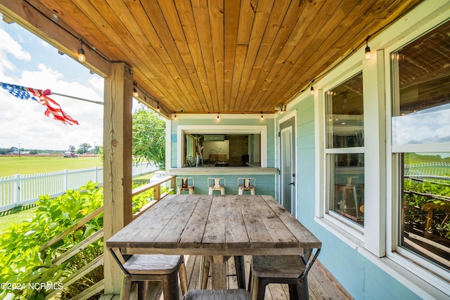 exterior space featuring wooden ceiling