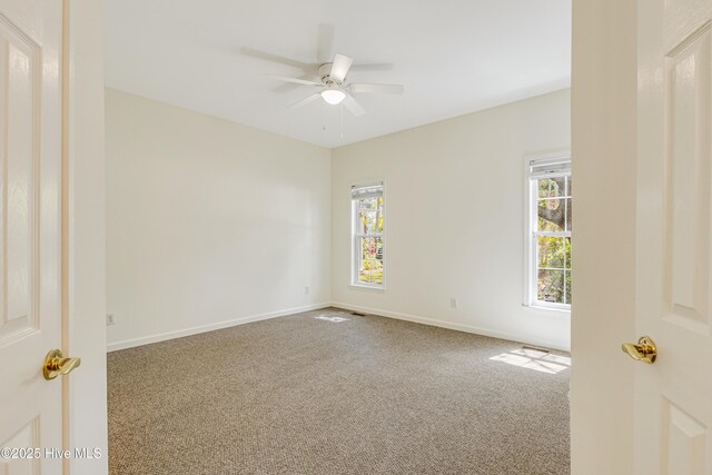 3882 White Blossom Cir, Southport, NC 28461 - carpeted empty room featuring baseboards, a ceiling fan, and a wealth of natural light