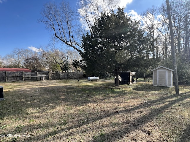 view of yard with a storage shed