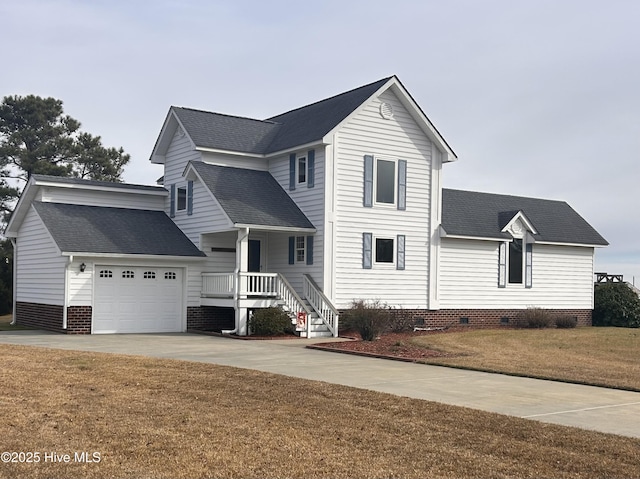 front facade with a front yard and a garage