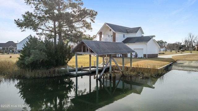 view of dock with a water view