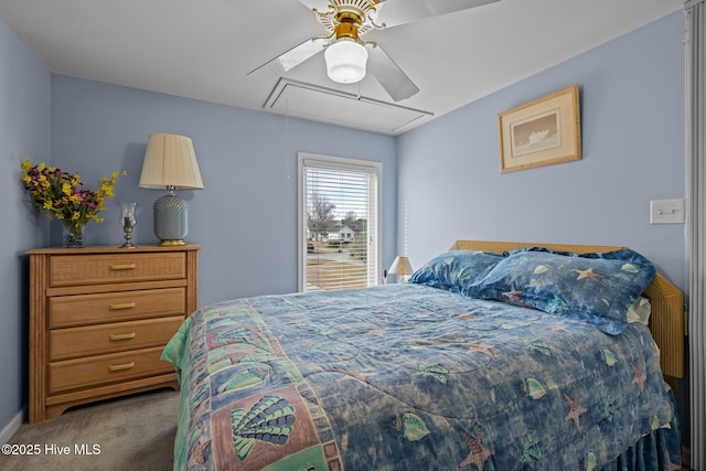 bedroom featuring carpet floors and ceiling fan