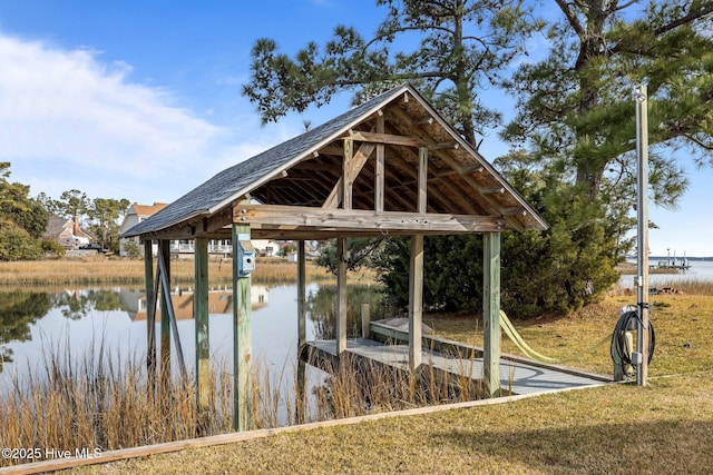 view of dock with a water view