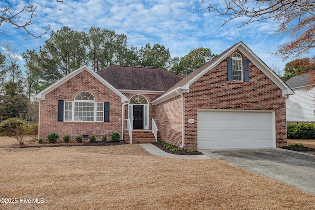 front facade featuring a garage and a front yard