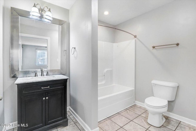 full bathroom featuring tile patterned floors, shower / washtub combination, vanity, and toilet