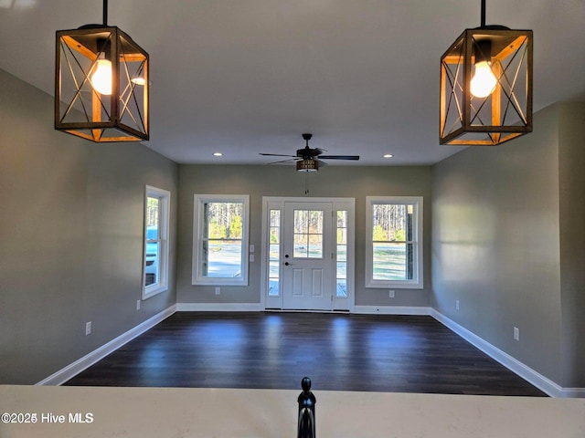 2587 Grifton Hugo Rd, Hookerton, NC 28538 - unfurnished room featuring dark wood finished floors, recessed lighting, baseboards, and a ceiling fan