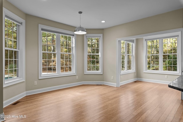 unfurnished dining area with light hardwood / wood-style floors