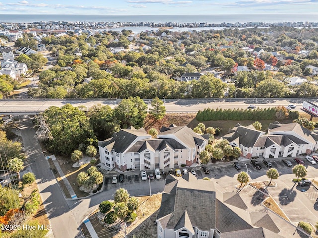 aerial view featuring a water view