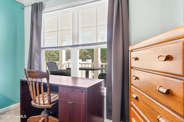 view of carpeted home office