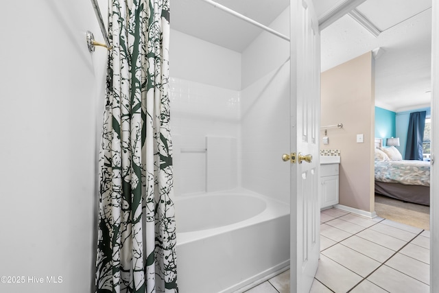 bathroom featuring tile patterned floors and shower / bathtub combination with curtain