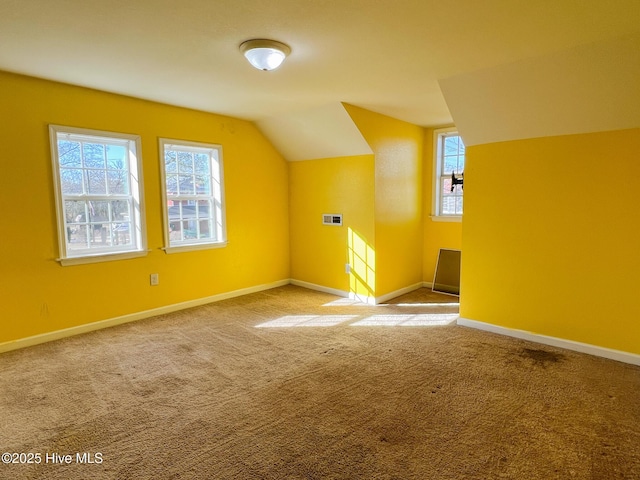 additional living space with carpet, vaulted ceiling, and plenty of natural light