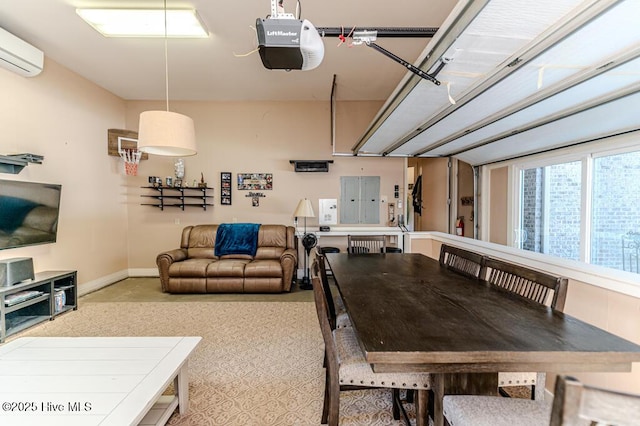 dining space featuring an AC wall unit