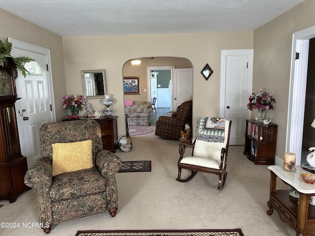 living room with light carpet