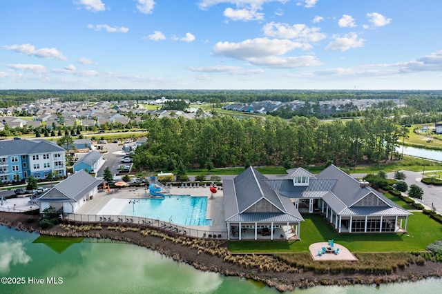 aerial view with a water view