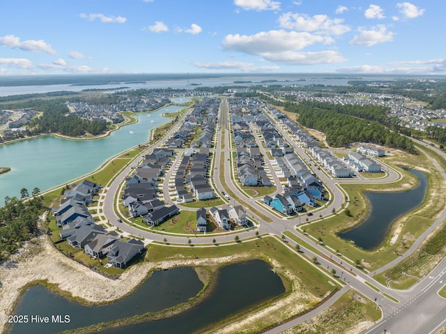 drone / aerial view featuring a water view