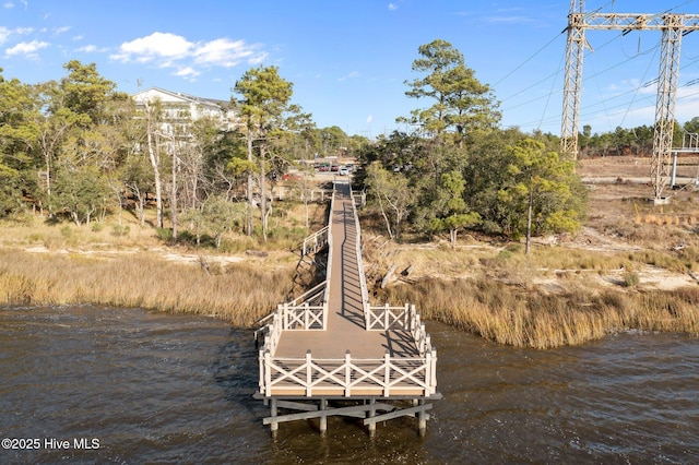 view of dock with a water view