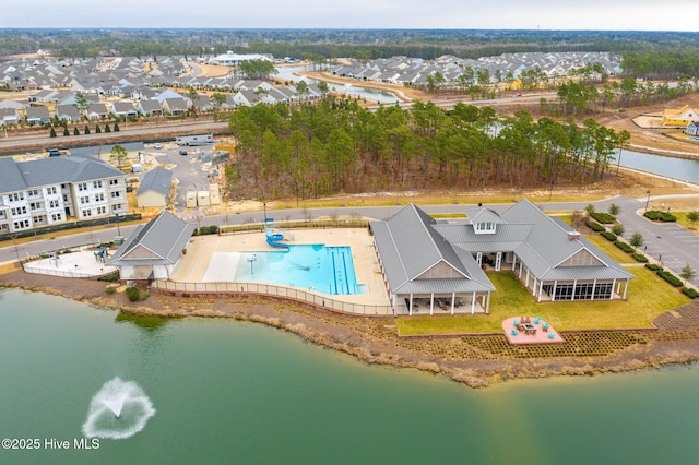 aerial view with a water view