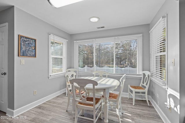 dining room with light hardwood / wood-style floors