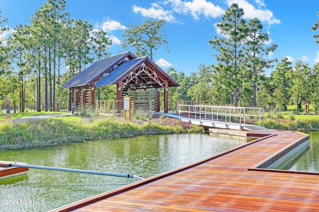 dock area with a water view