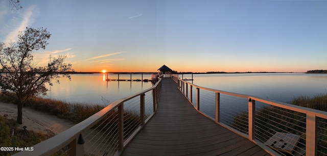 dock area featuring a water view